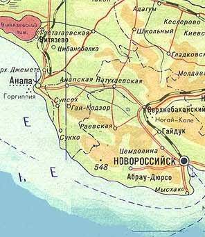 Карта курортов Краснодарского края, Черноморское побережье, Анапа, Сочи,Туапсе, Новороссийск, Адлер